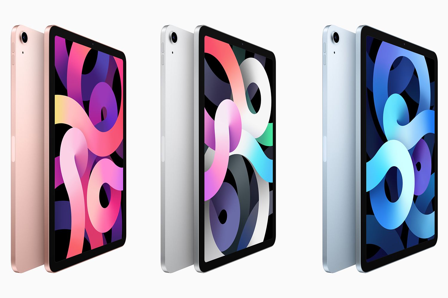 Three models of iPad Air 2020 / iPad Air in profile with three colors