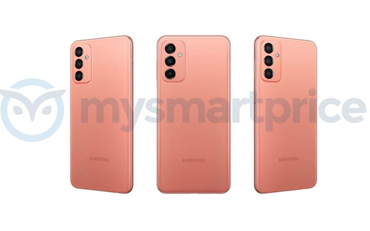 Render of the Galaxy M23 5G from the back in pink