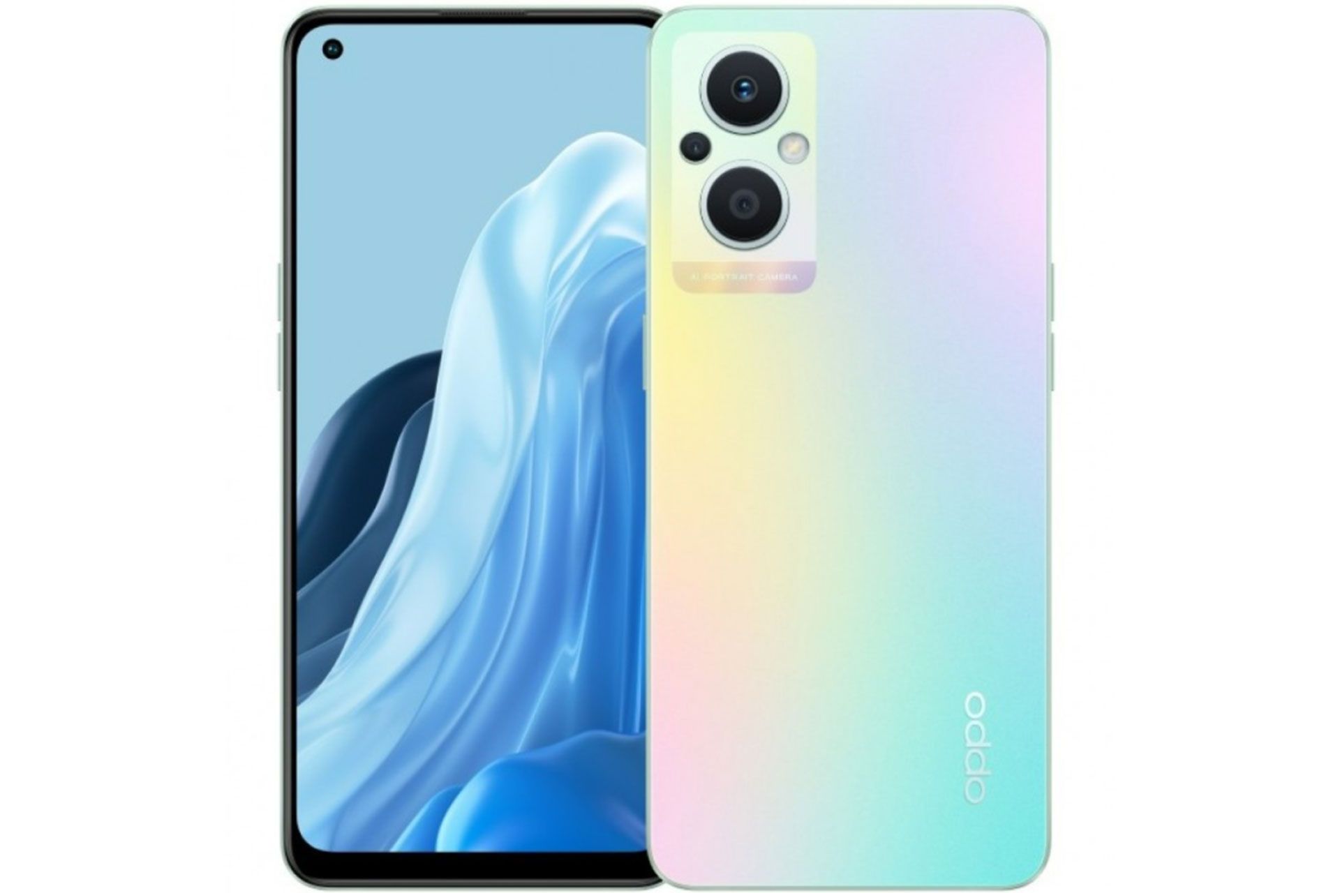 Back panel and display of Oppo Reno7 Z 5G rainbow