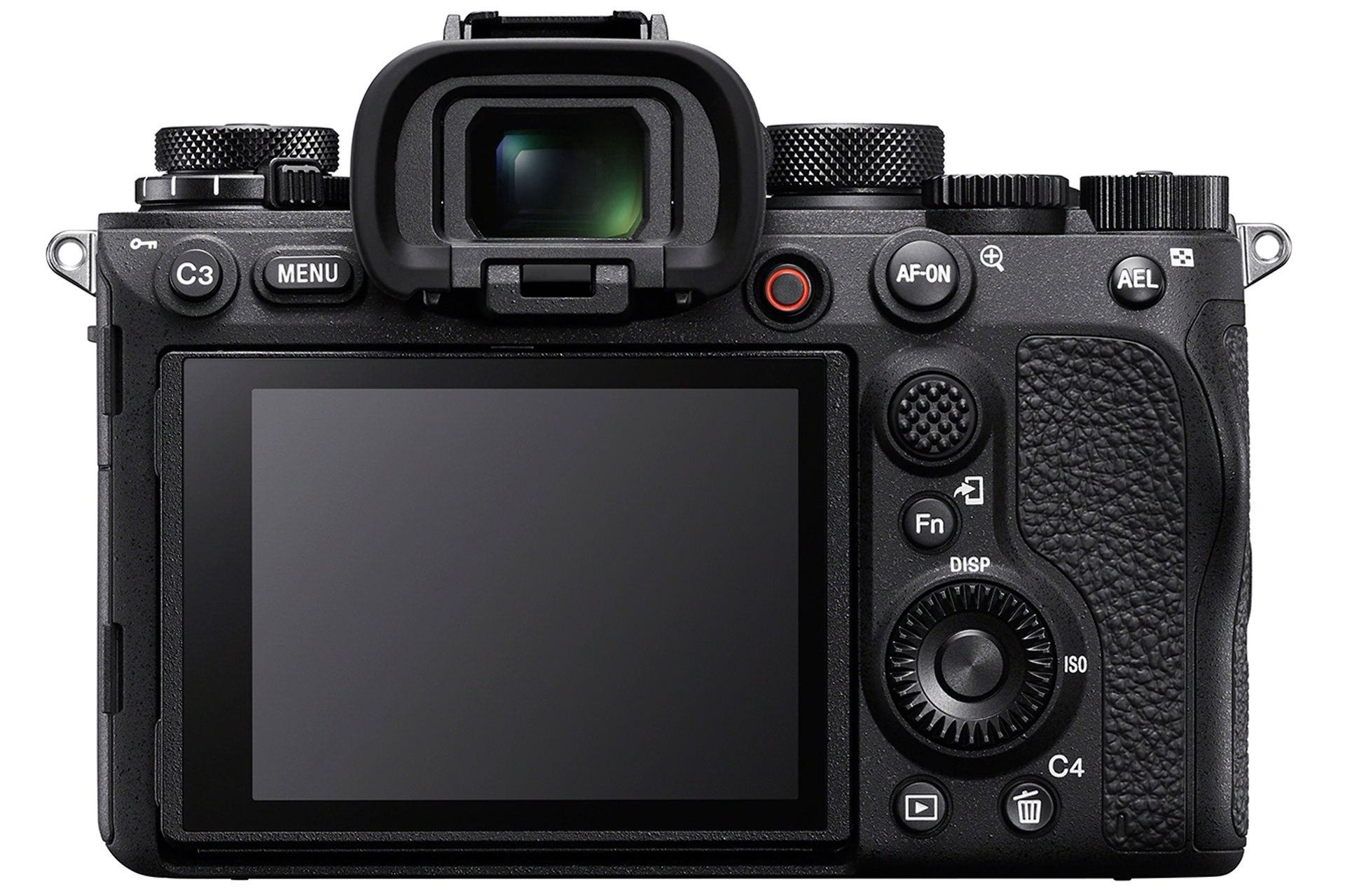 The back panel of the Sony Alpha 1 includes an LCD, viewfinder and buttons