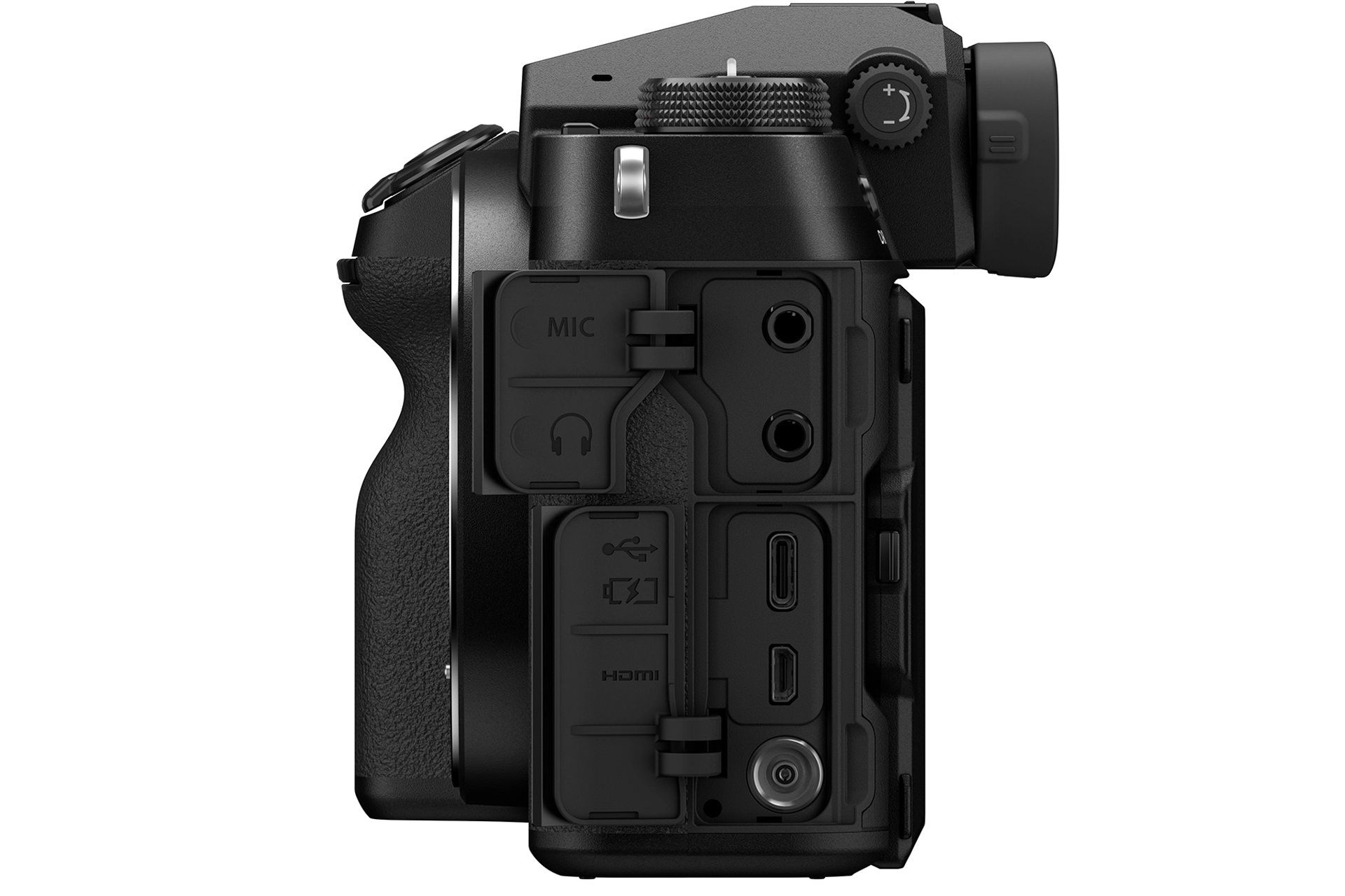 Profile view of Fujifilm GFX100S camera